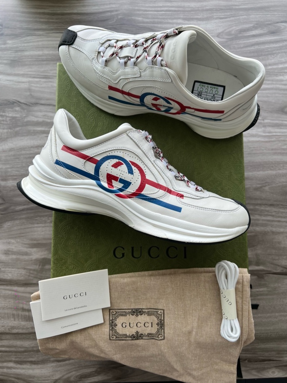 $1,100 GUCCI Run Leather Monogram GG Sneaker Size 9.5 US (UK 8) Men’s